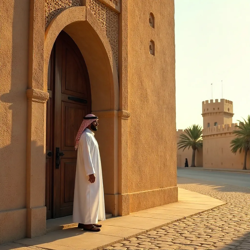 Shadows at Nizwa: Man by the Arched Doorway