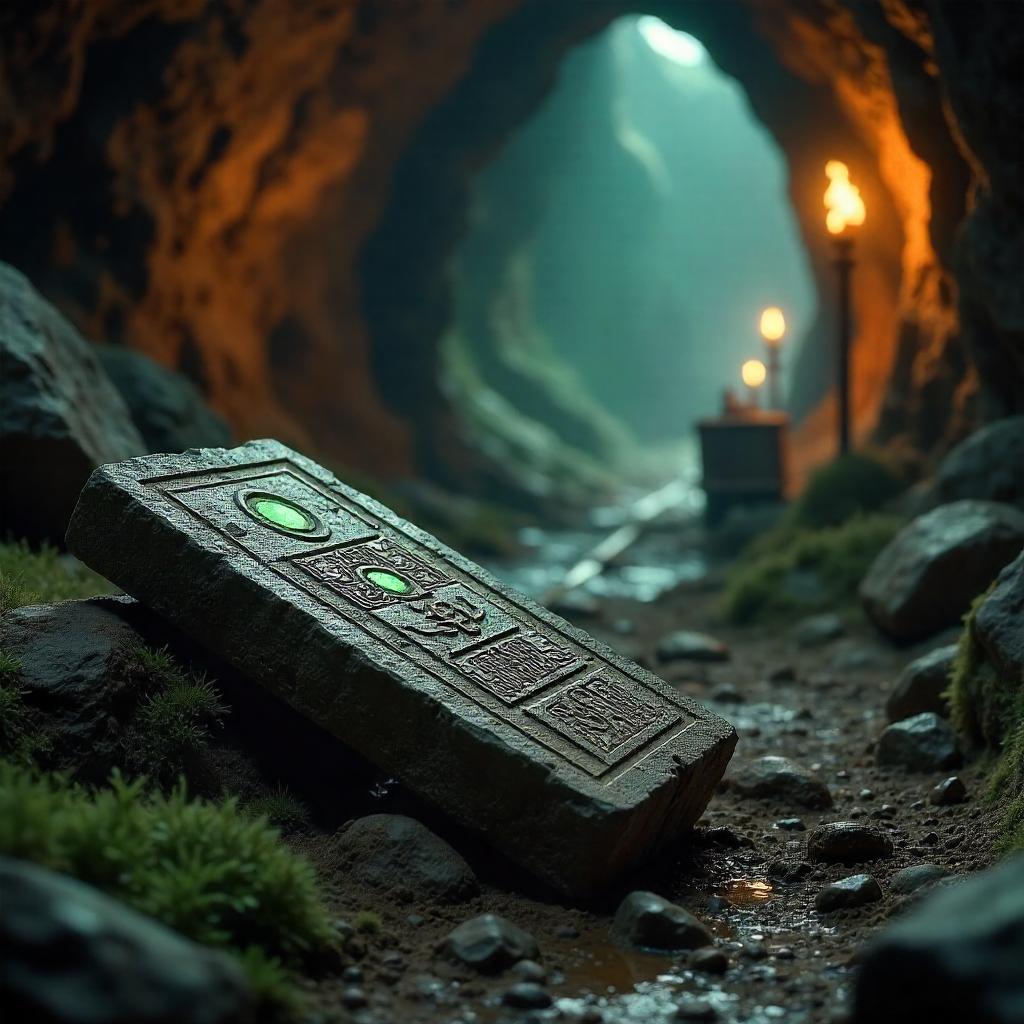 Ancient Artifact Unearthed in a Dim Mine (3D Render)