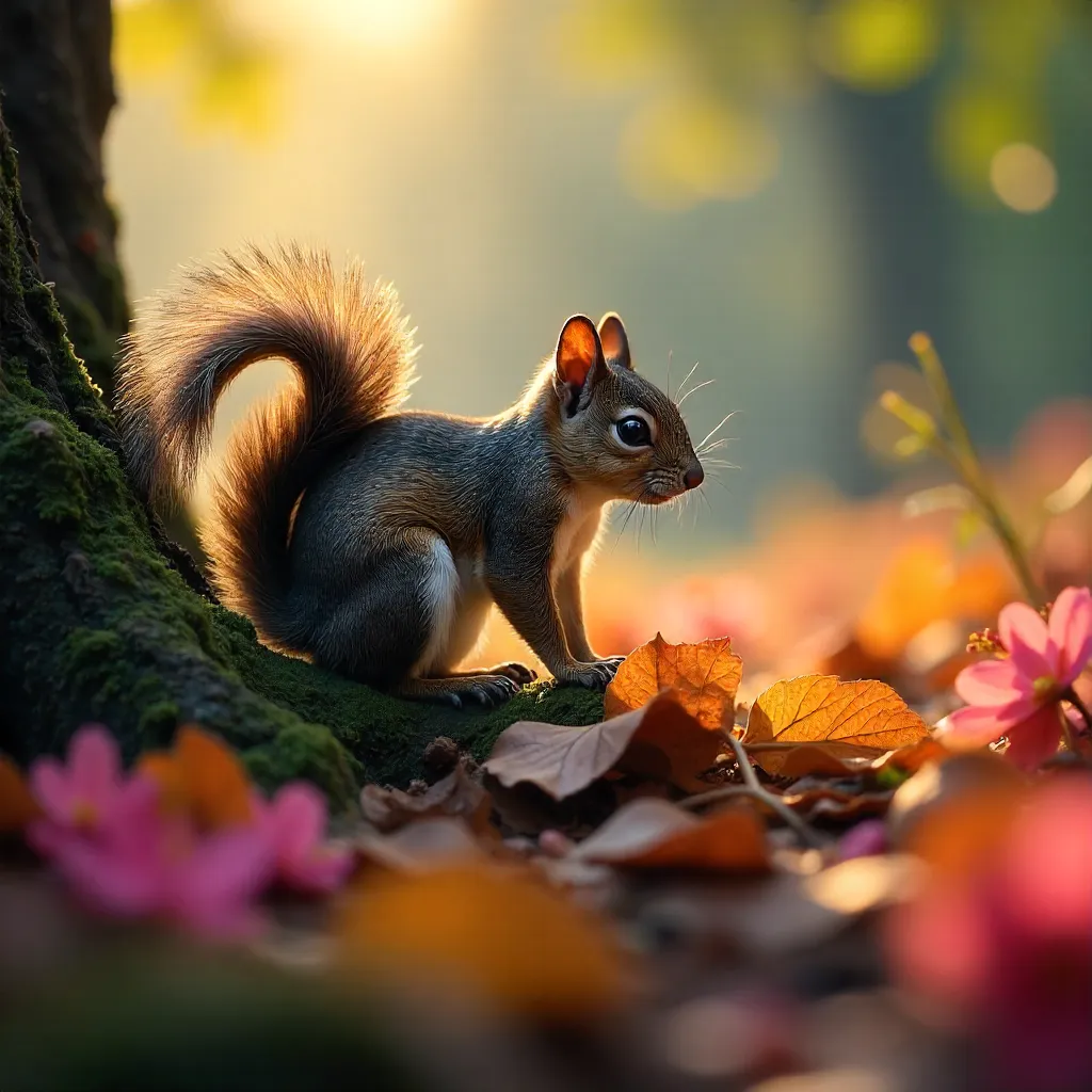Squirrel Among Vibrant Blooms in Purbasthali