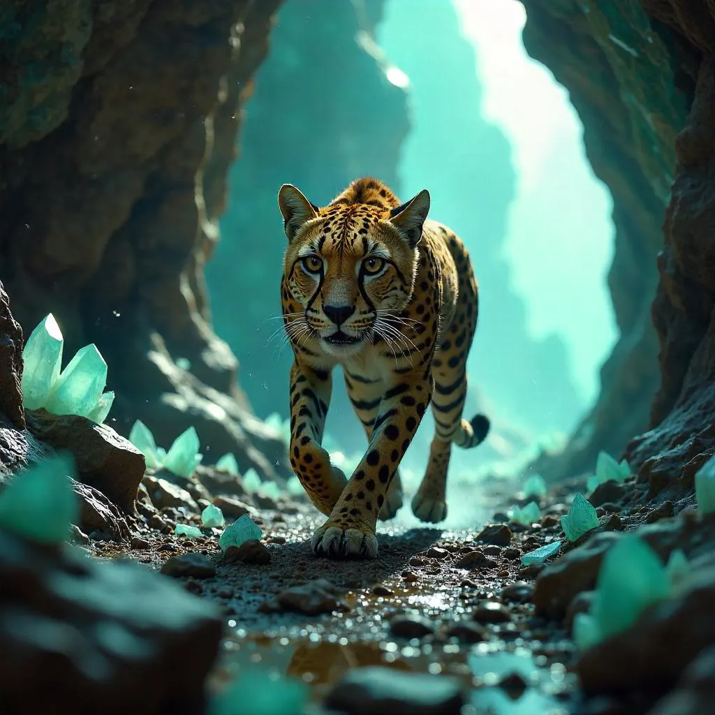 Cheetah in a Crystal Cave, Photorealistic