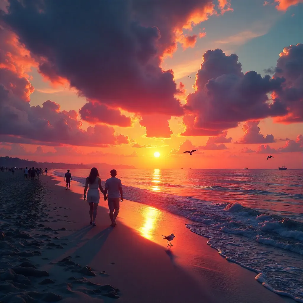 Majestic Sunset Silhouettes on the Beach