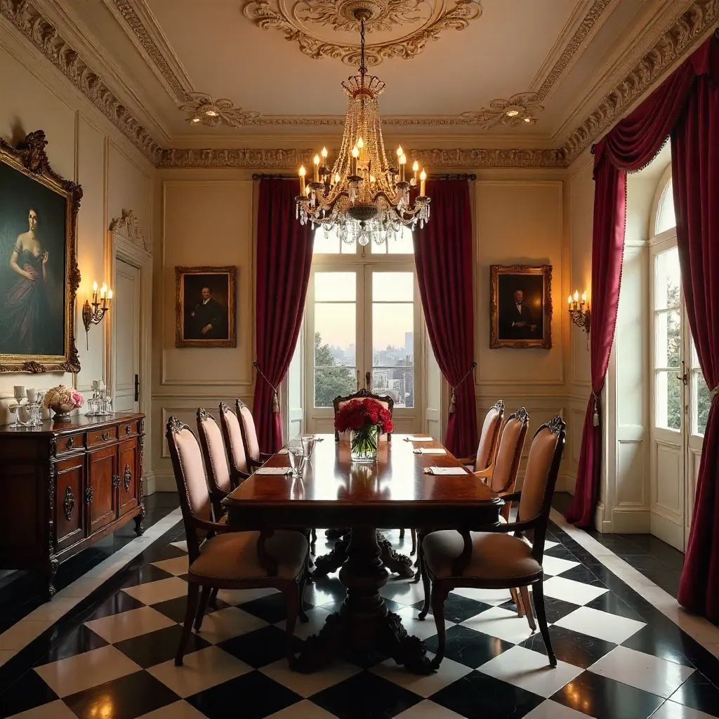Elegant Vintage Dining Room with Chandelier