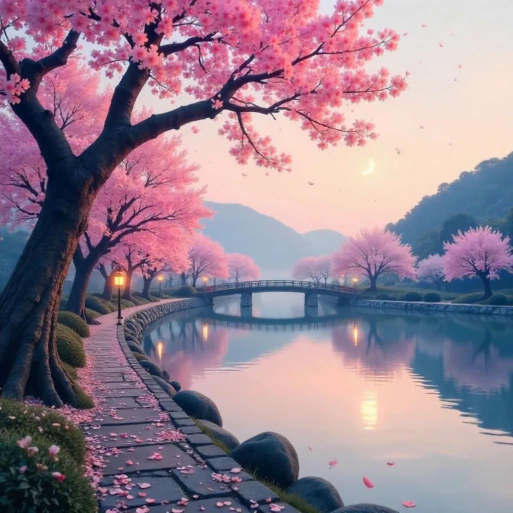 Twilight Cherry Blossoms in Tranquil Bloom