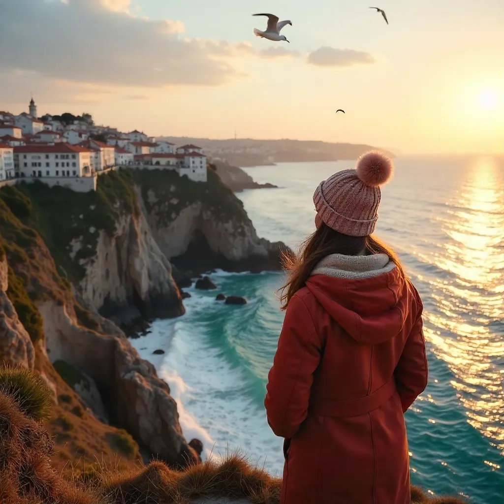 Sea View from Lisbon Cliff – Woman in a Beanie