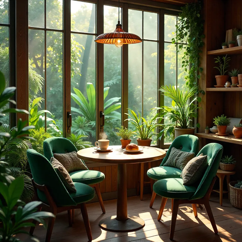 Cozy Indoor Cafe With View of Lush Greenhouse