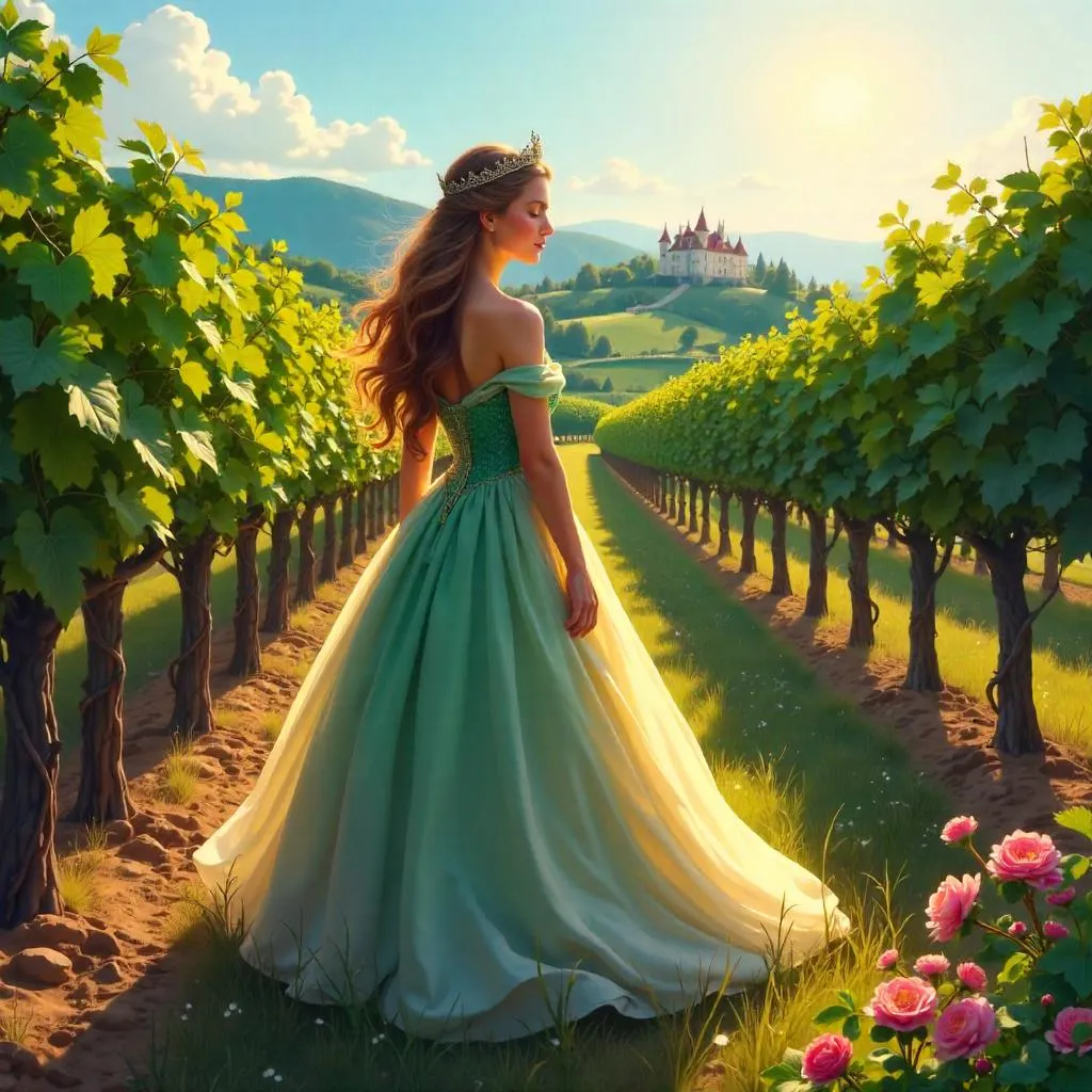 Princess in a Sunlit Vineyard - A Digital Fantasy Portrait