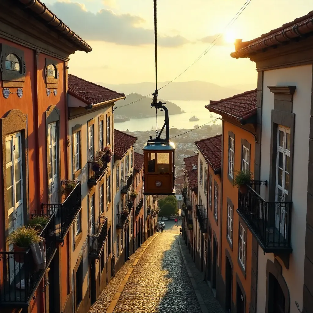 Cable Car Over Porto's Traditional Rooftops
