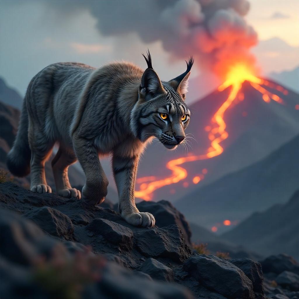 Lynx in a Volcanic 3D Landscape
