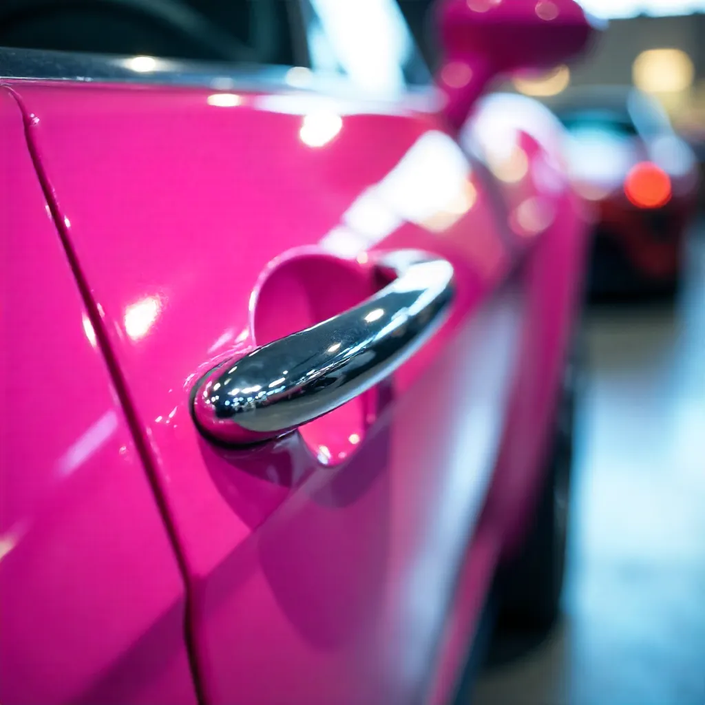 Close-Up of a Vibrant Pink Car Door Handle