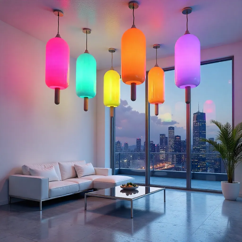 Popsicle-Colored Ceiling Lights in a Modern Space