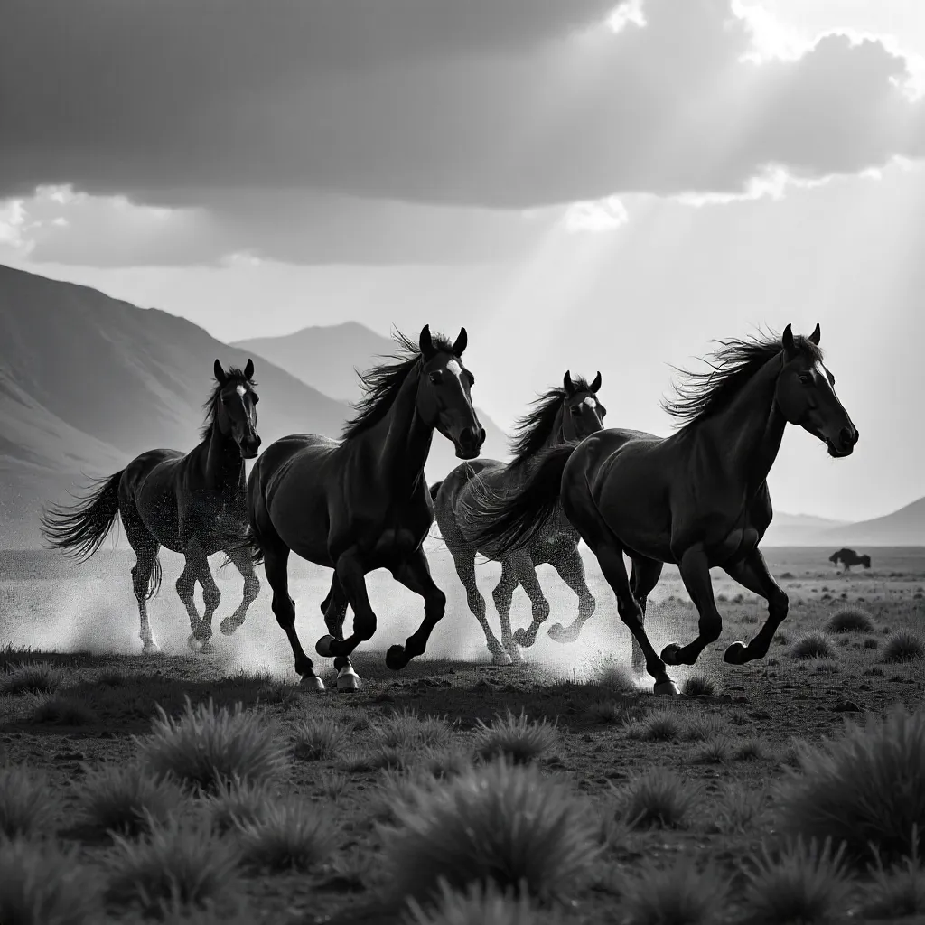 Monochrome Rain: Wild Horses of Xinjiang