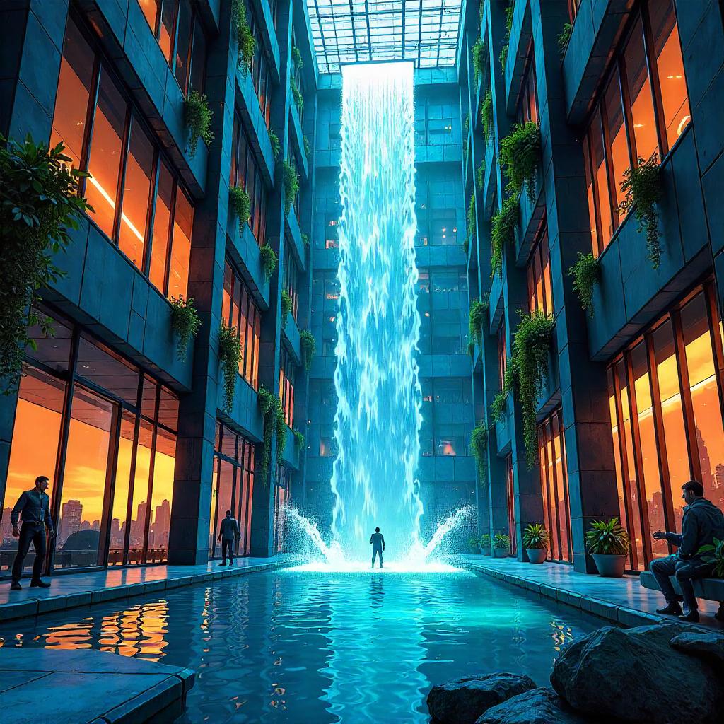 Waterfall in a Skyscraper: Comic-Book Splash