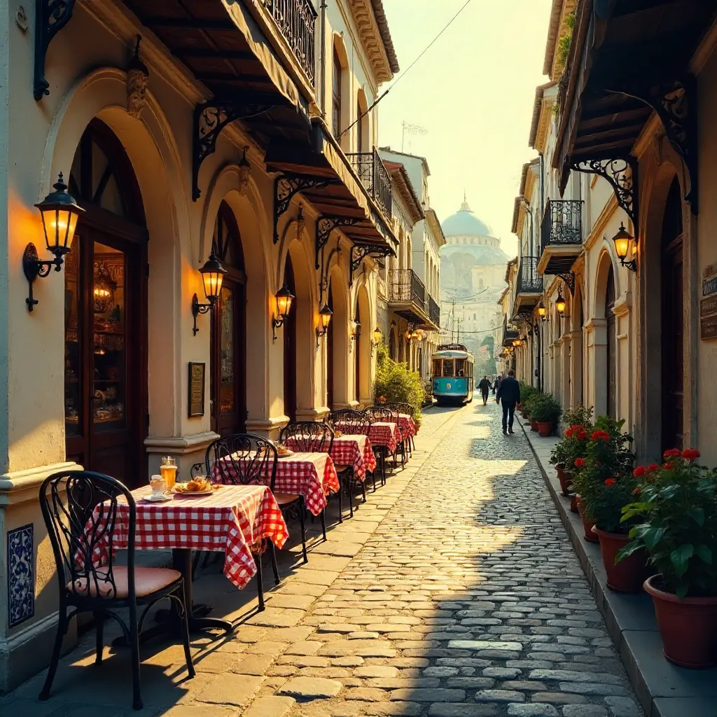 Golden Hour at Istanbul's Vintage Street Café