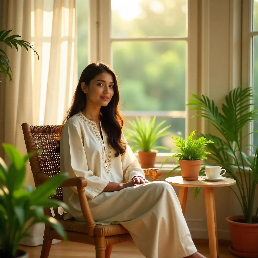 Sunlit Sunroom Portrait of a Young Indian Woman