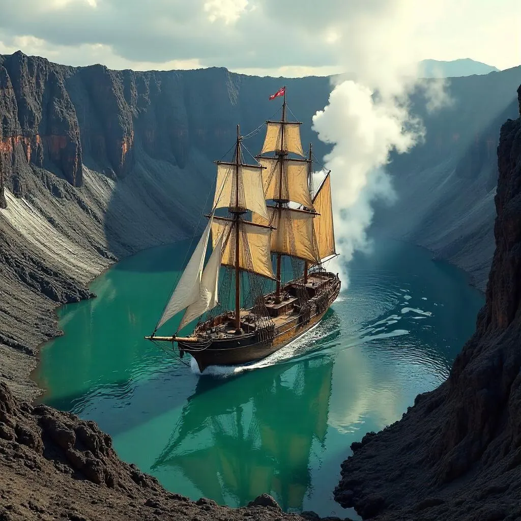 Sailing Ship in a Volcanic Caldera