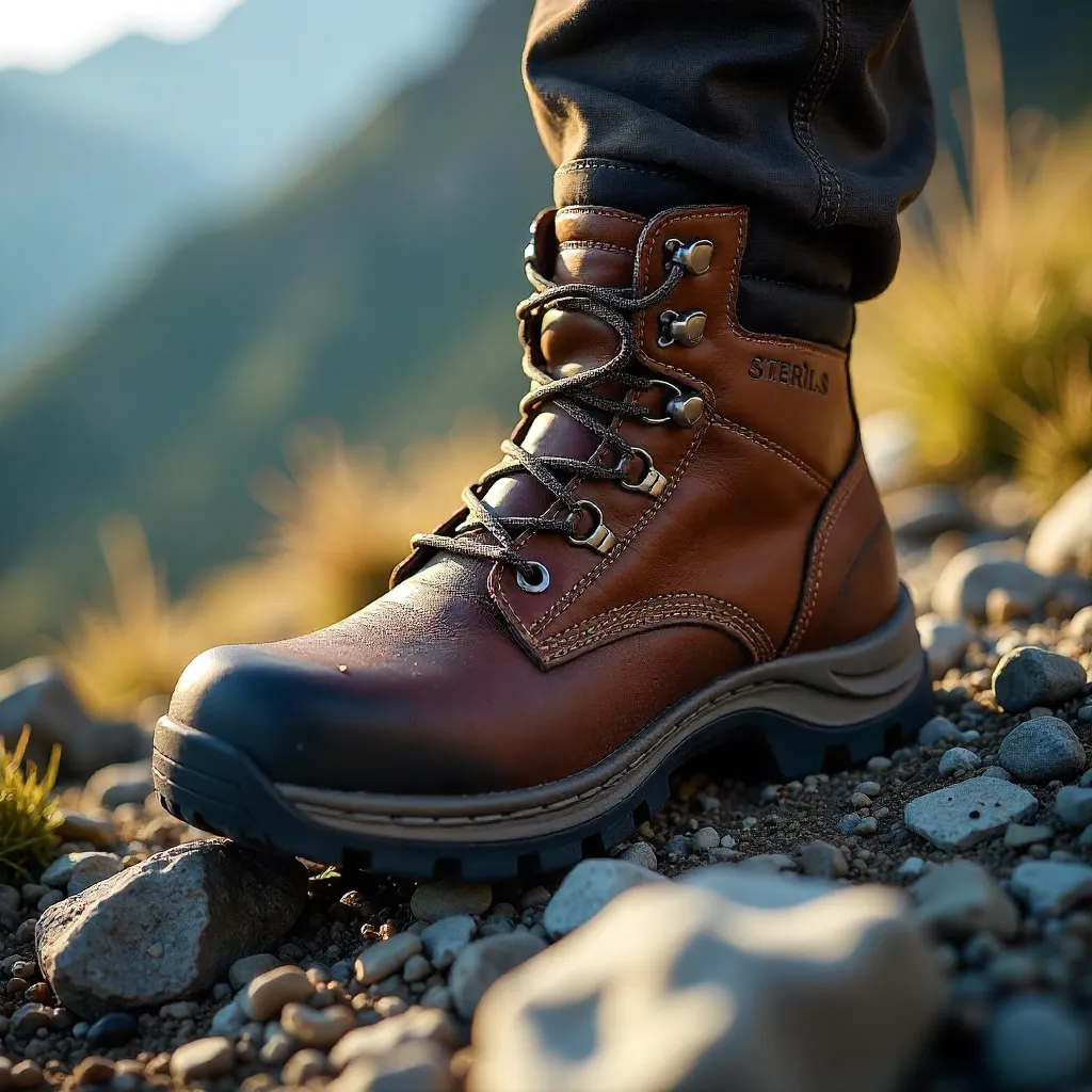 Macro Shot: Durable Boots on Rugged Rocks