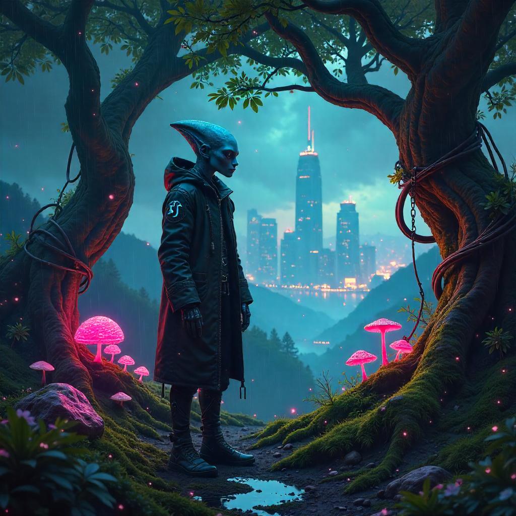 Alien in a Neon-Enchanted Grove