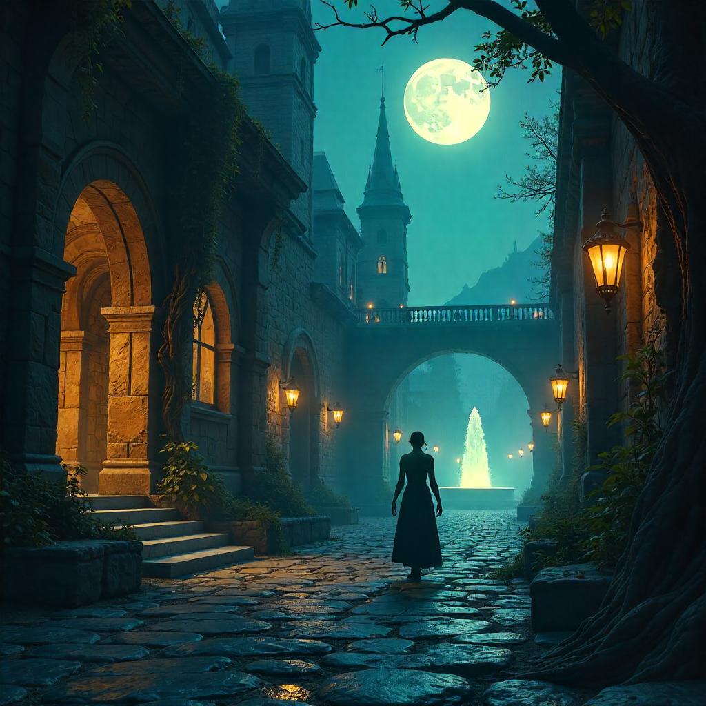 Shadow Creature in a Luminous Elven City