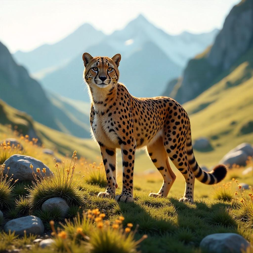 Cheetah 3D Render in a Mountain Valley