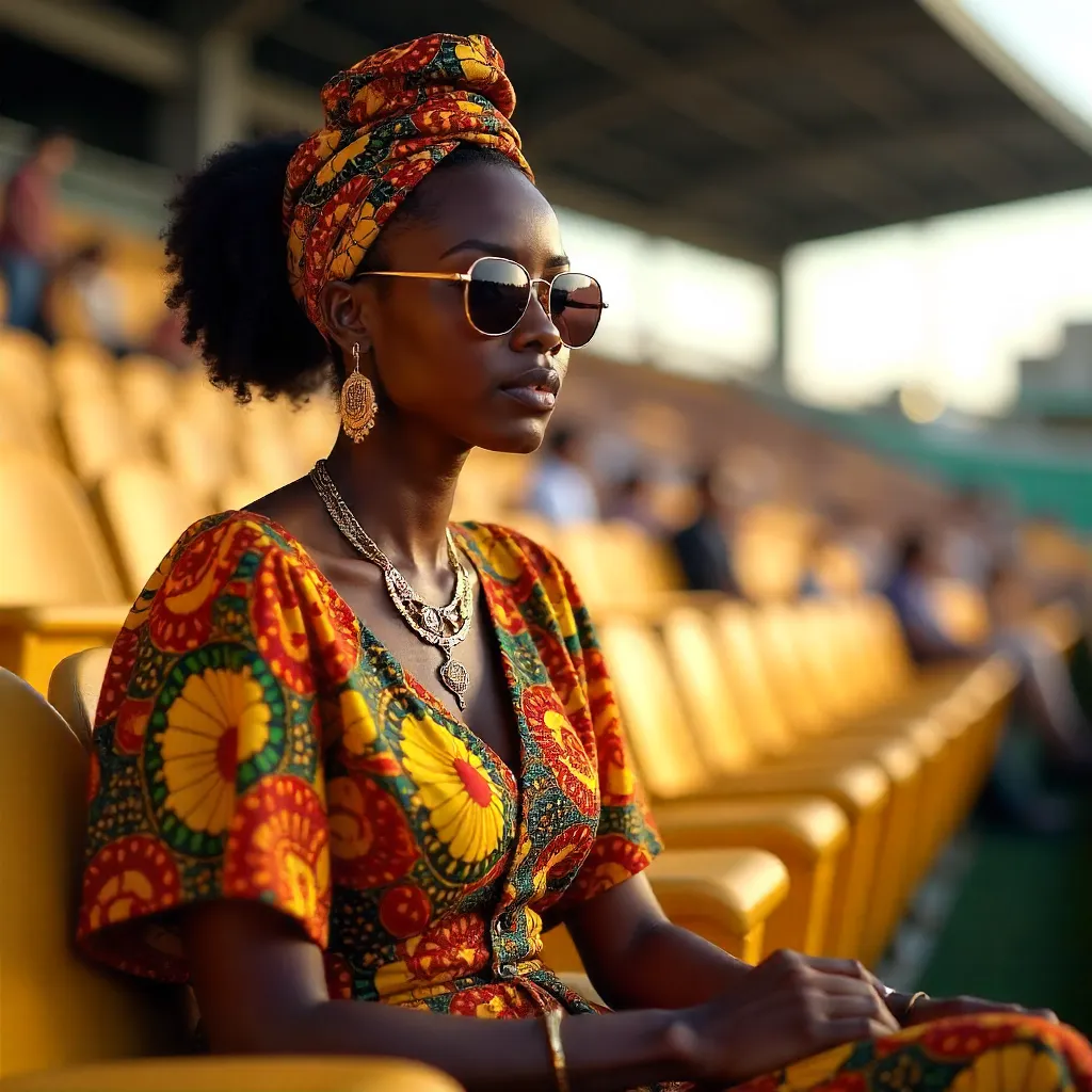 Vibrant African Fashion in a Stadium Portrait