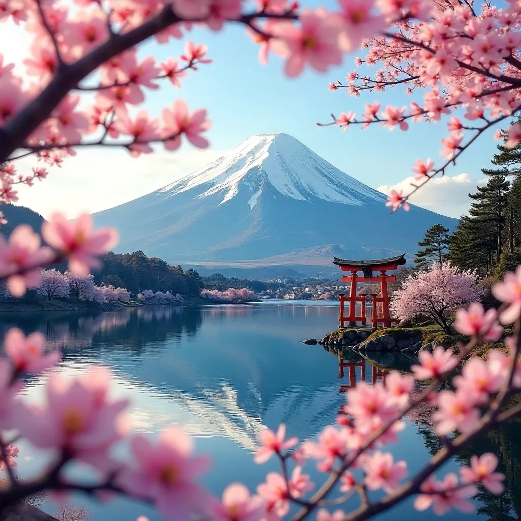 Spring Sakura Framing Mount Fuji in Fujinomiya