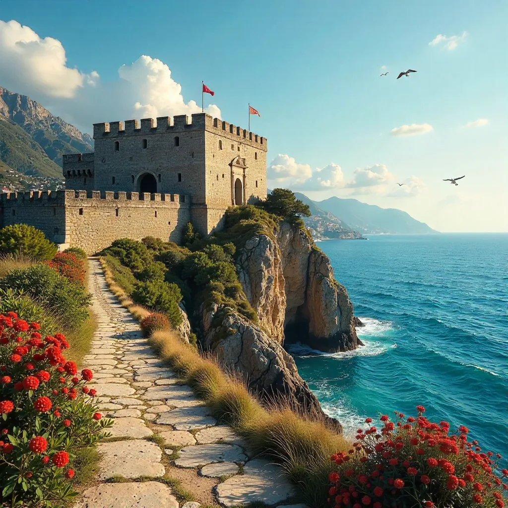 Azure Coast Fortress at Dawn: A Travel Vista