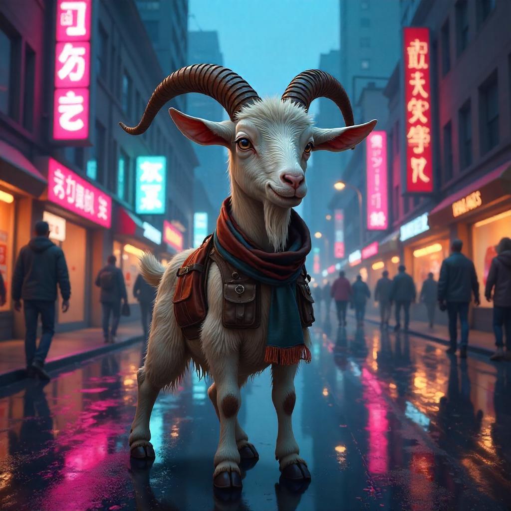 Goat in a Neon Urban Street — Concept Art