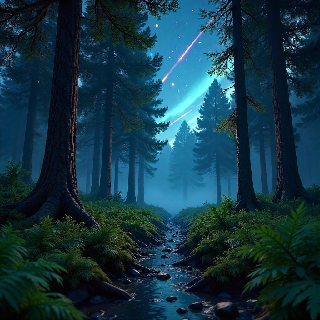 3D Forest Under a Meteor Shower