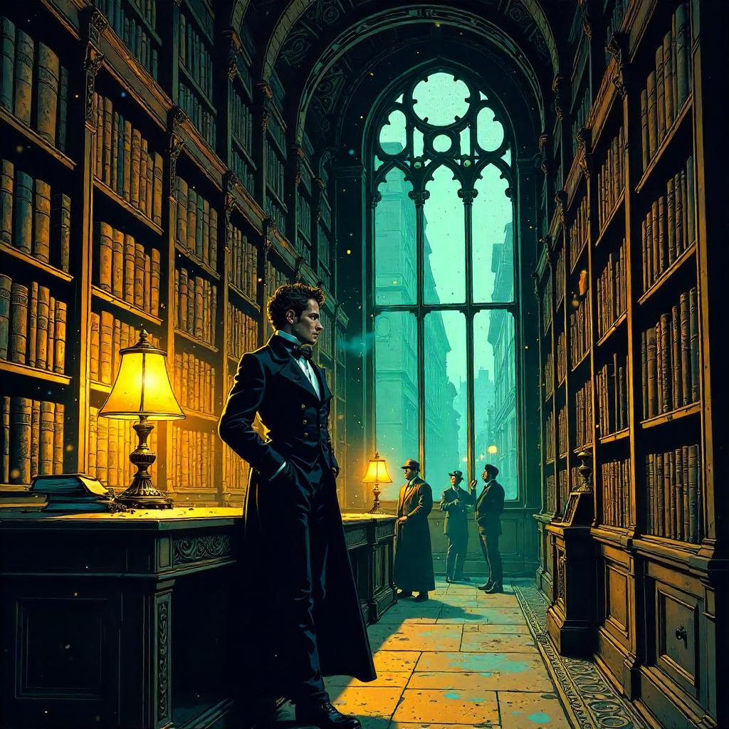 Librarian in Fogbound Victorian London Comic Style