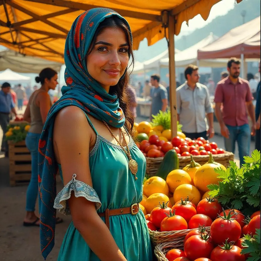 Golden Hour at the Market: Middle Eastern Woman