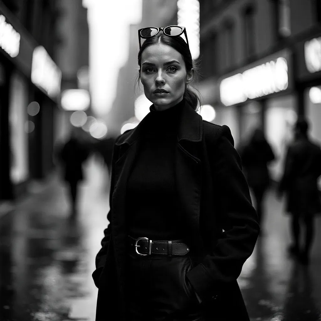Noir Street Elegance: Black & White Fashion Portrait