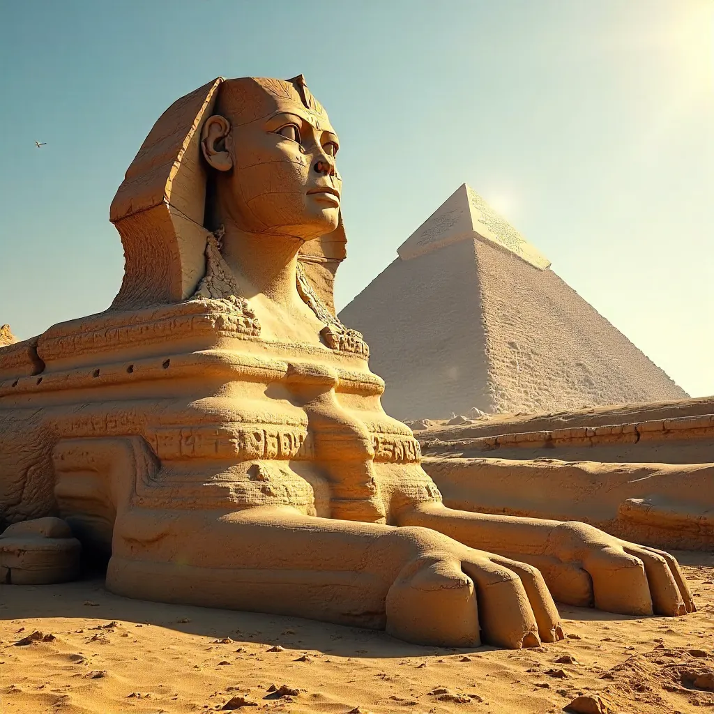 Iconic Sphinx of Giza with Pyramid in Background