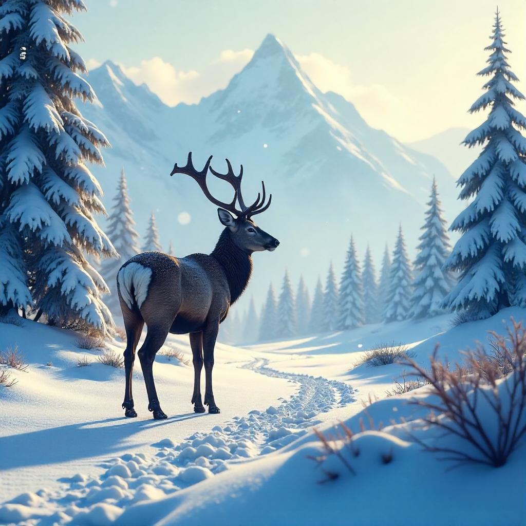 Snowbound Deer: Concept Art in a Snowy Landscape