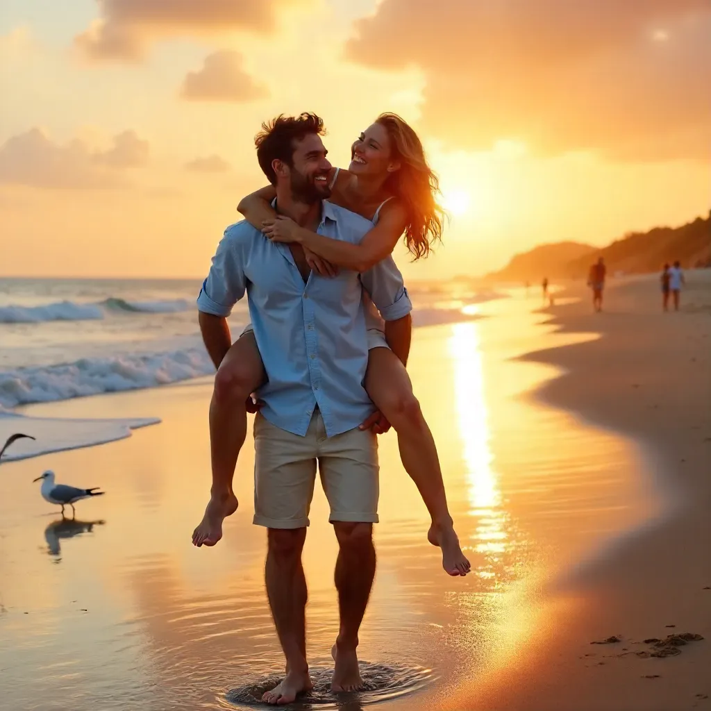 Golden Hour Beach Piggyback