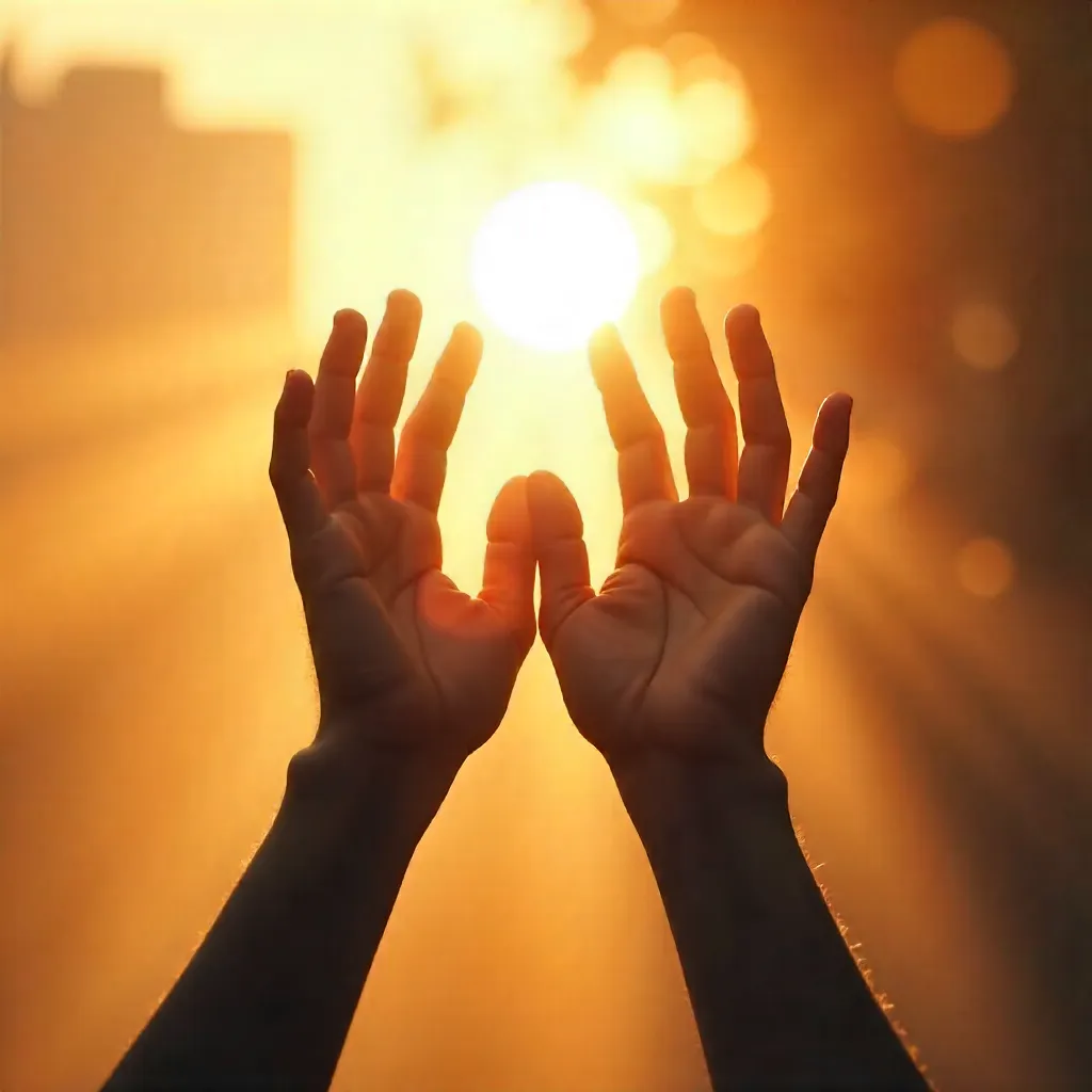 Dreamy Abstract Silhouette: Hands Reaching Toward Light