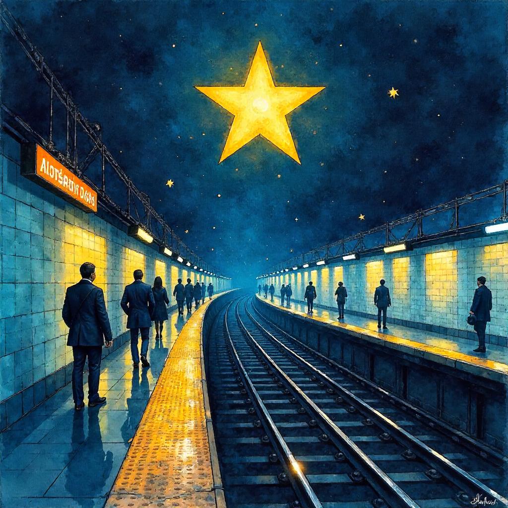 Watercolor Star Over a Subway Station