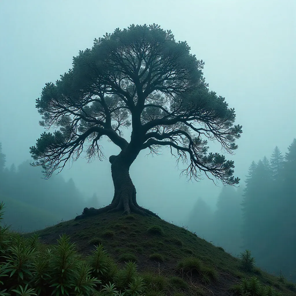 Fogbound Solitary Tree in Bolu, Türkiye