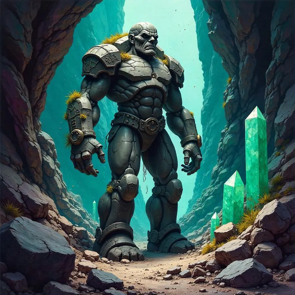 Golem in a Crystal Cave: An Oil Painting
