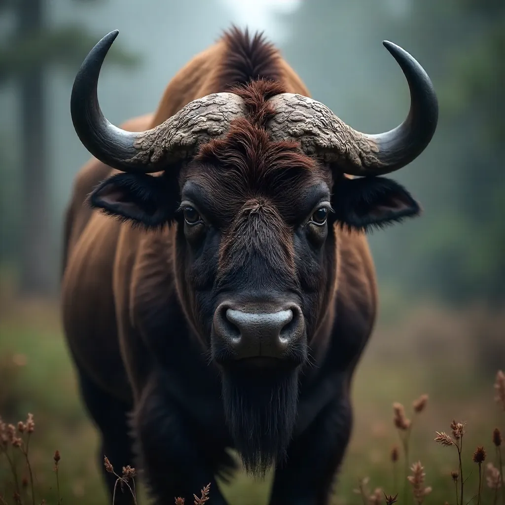 Intense Gaze of a Bison in Hațeg, Romania