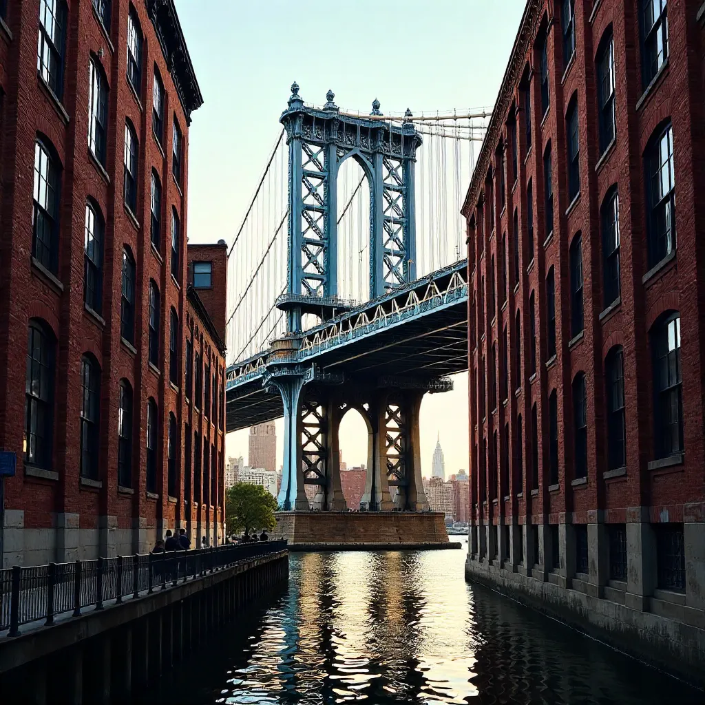 Smartphone-shot View of Manhattan Bridge in Dumbo, Brooklyn