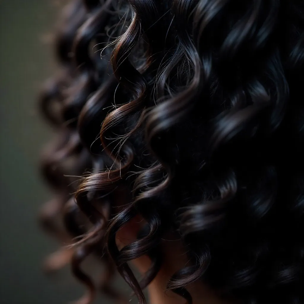 Vertical Macro of Intricate Dark Curl Texture