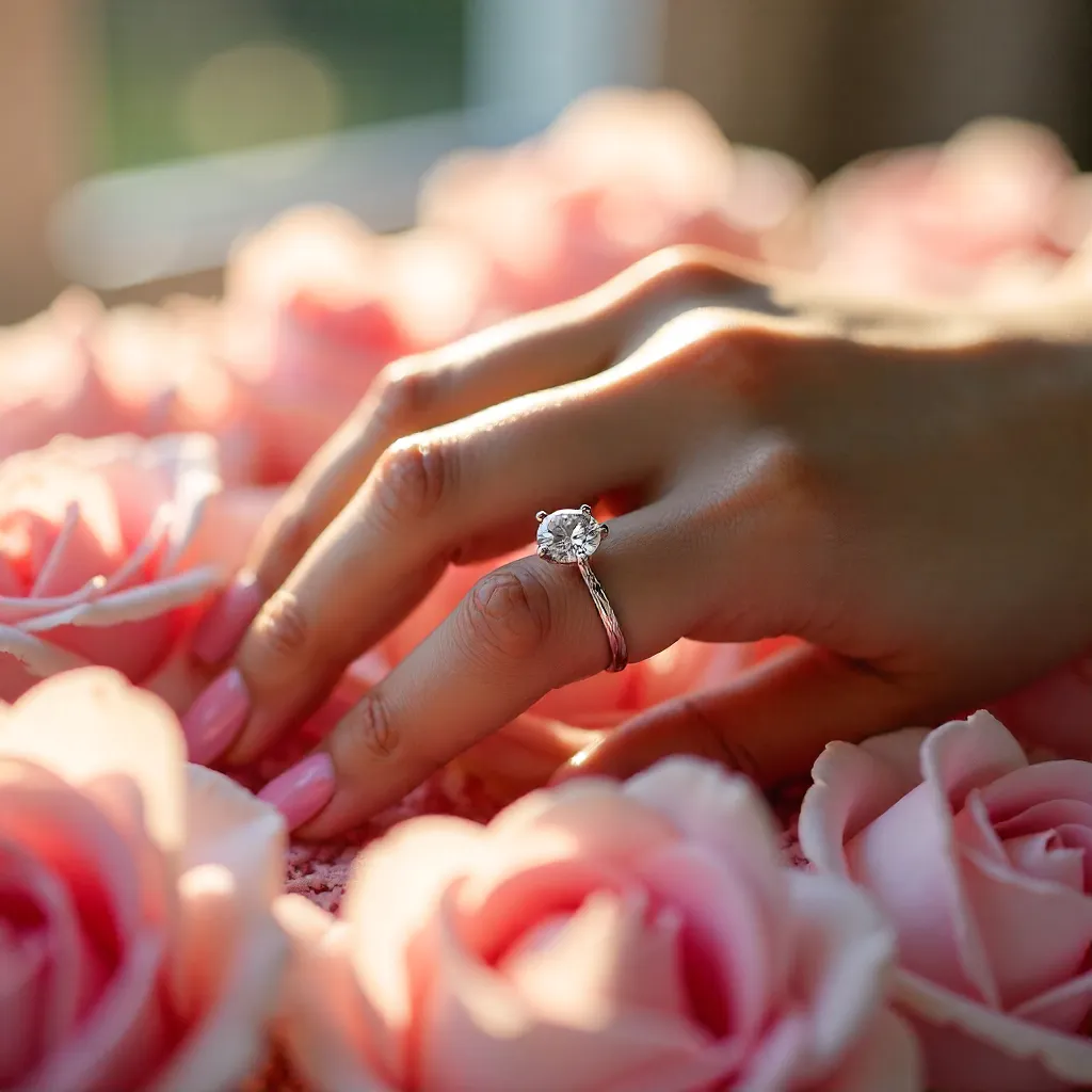 Ring on Roses: A Delicate Engagement Moment