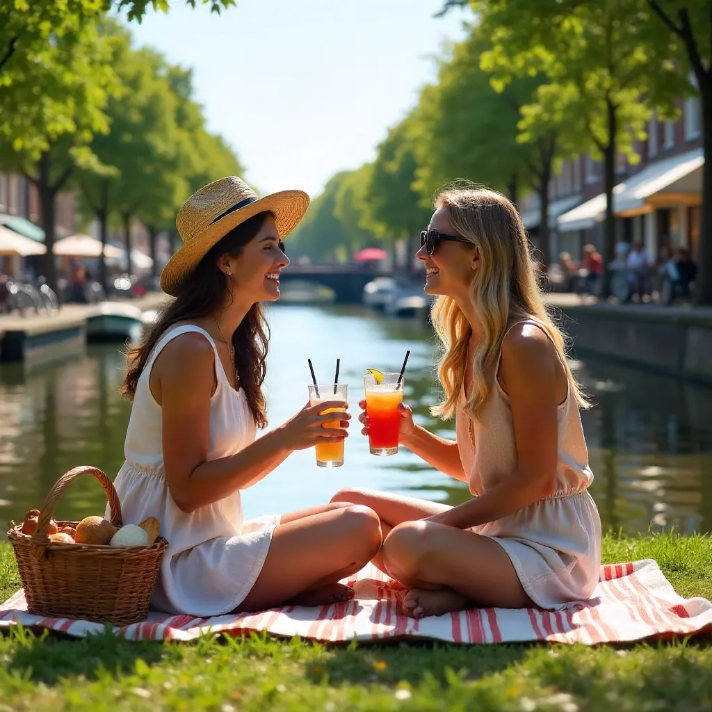 Sunny Lille Waterfront: Two Friends in Summer Vibes