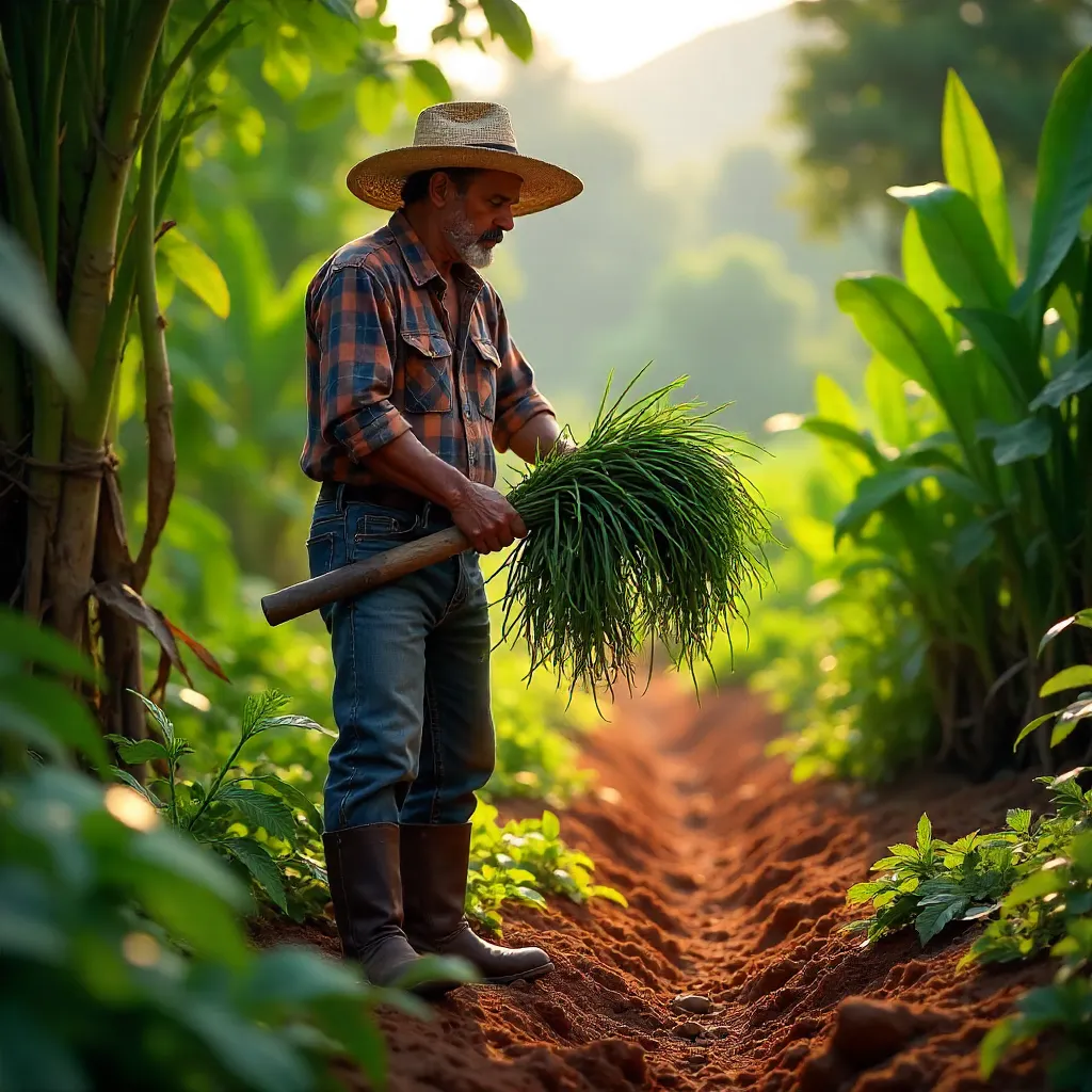Farmer Harvesting Sierra Plants in Xicotepec de Juárez