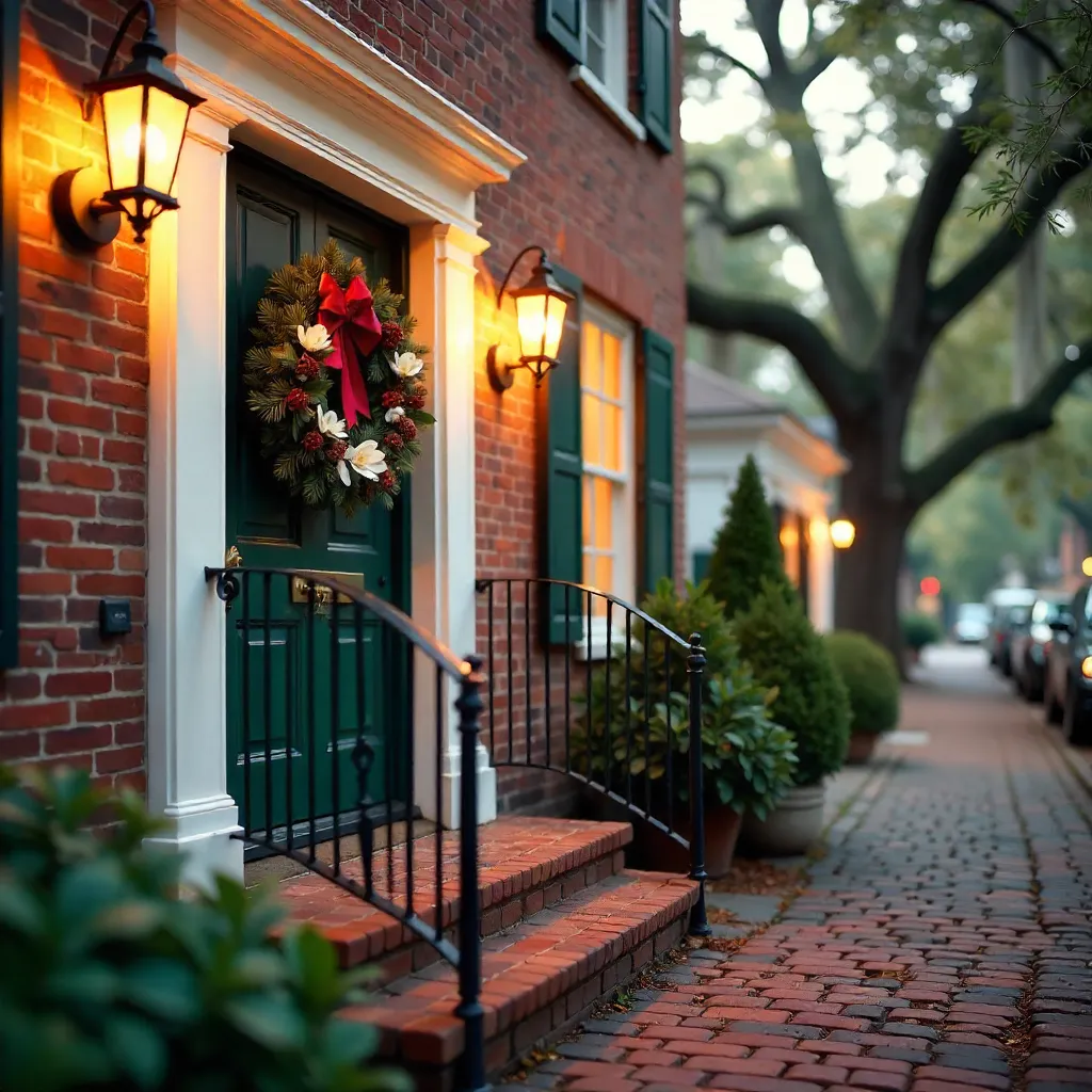 Charleston Charm: Christmas Wreath at a Southern Entry