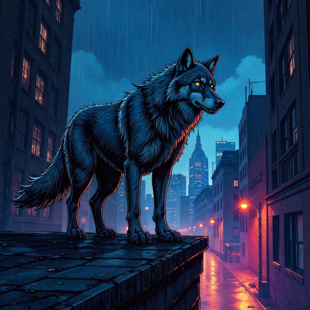 Rooftop Howl: A Comic Wolf Over the City