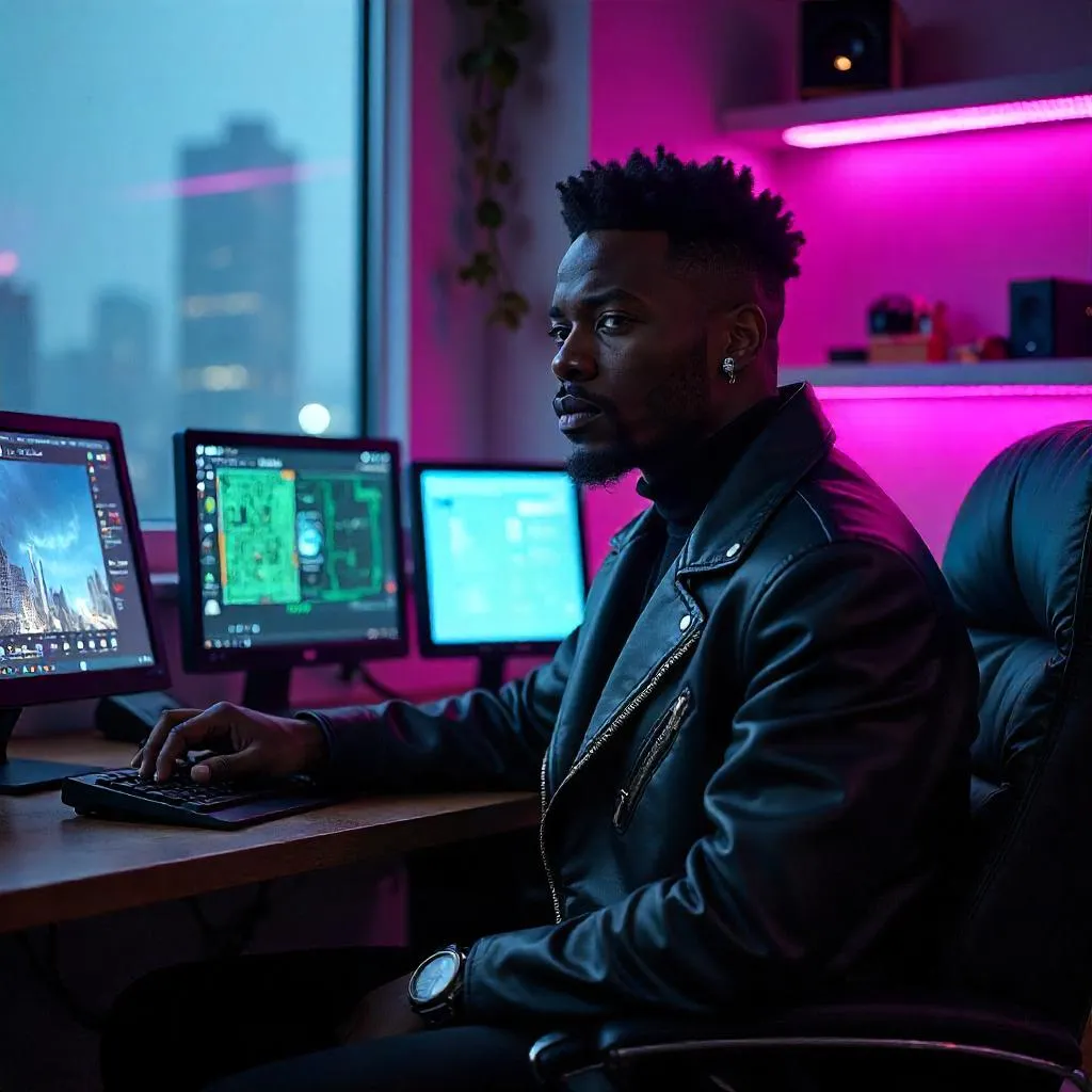 Neon Cyberpunk Man Cave Portrait