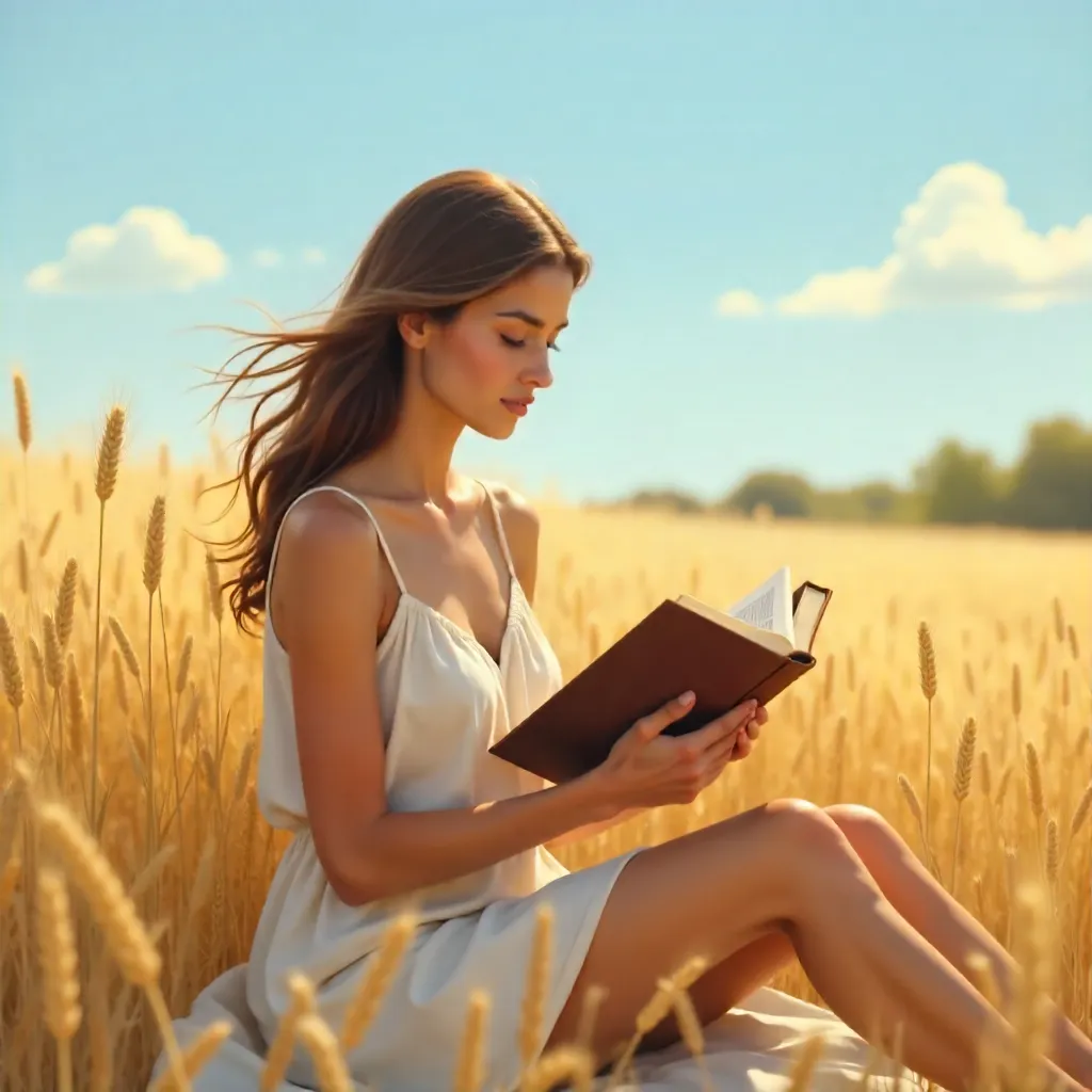 Sunlit Wheat Field Reading Moment
