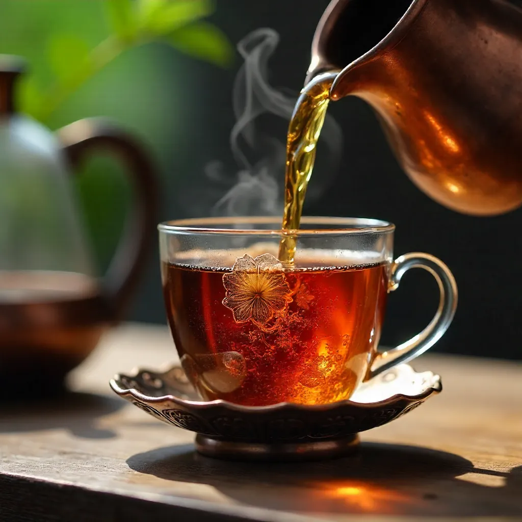 Pouring Aromatic Tea in a Copper Filigree Holder