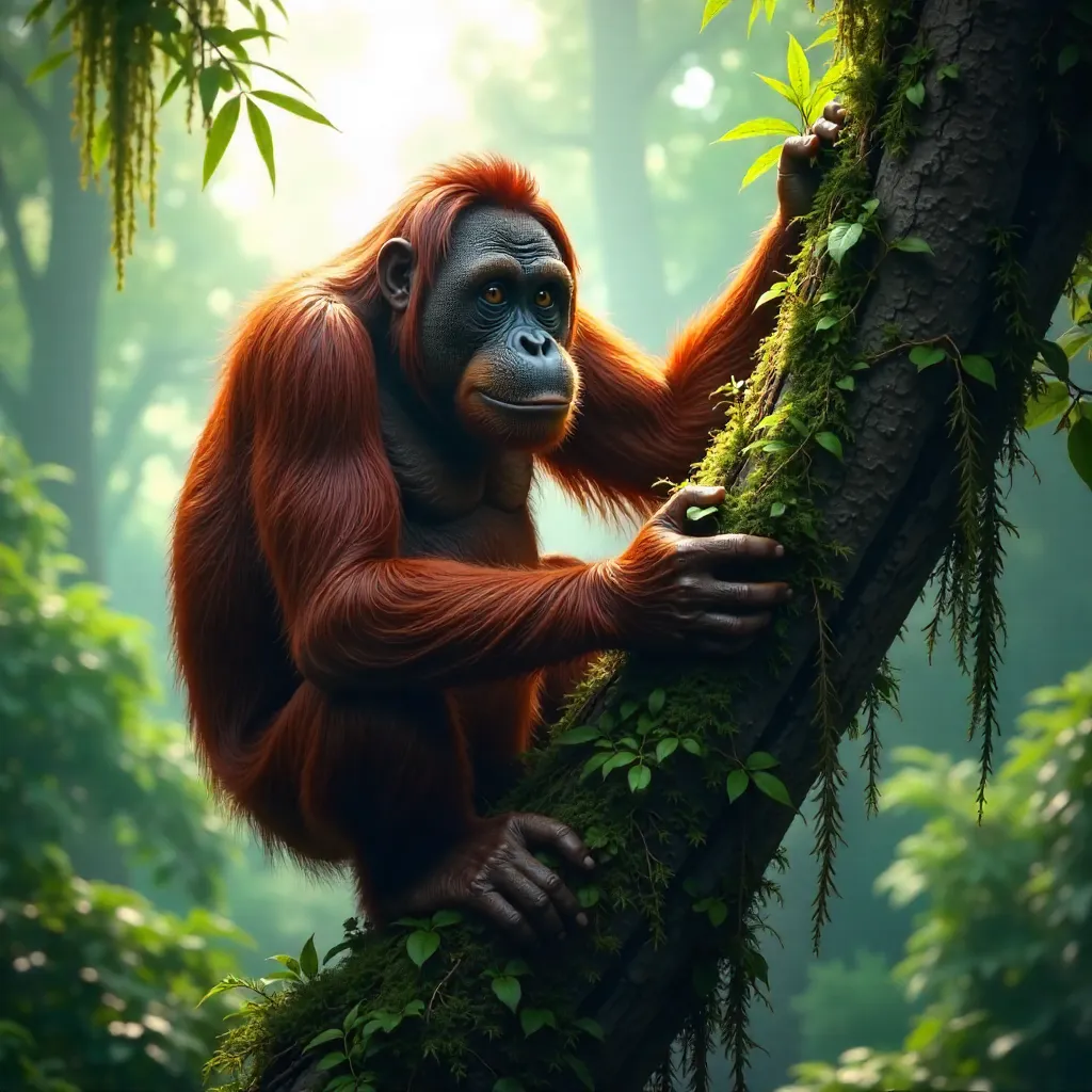 Majestic Sumatran Orangutan in Rainforest